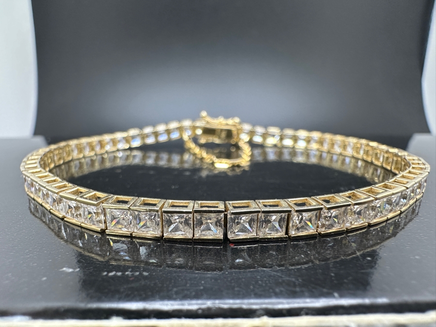 14K Gold CZ Bracelet With Safety 7'L 10.6g Retails $1,600 [Photo 6]