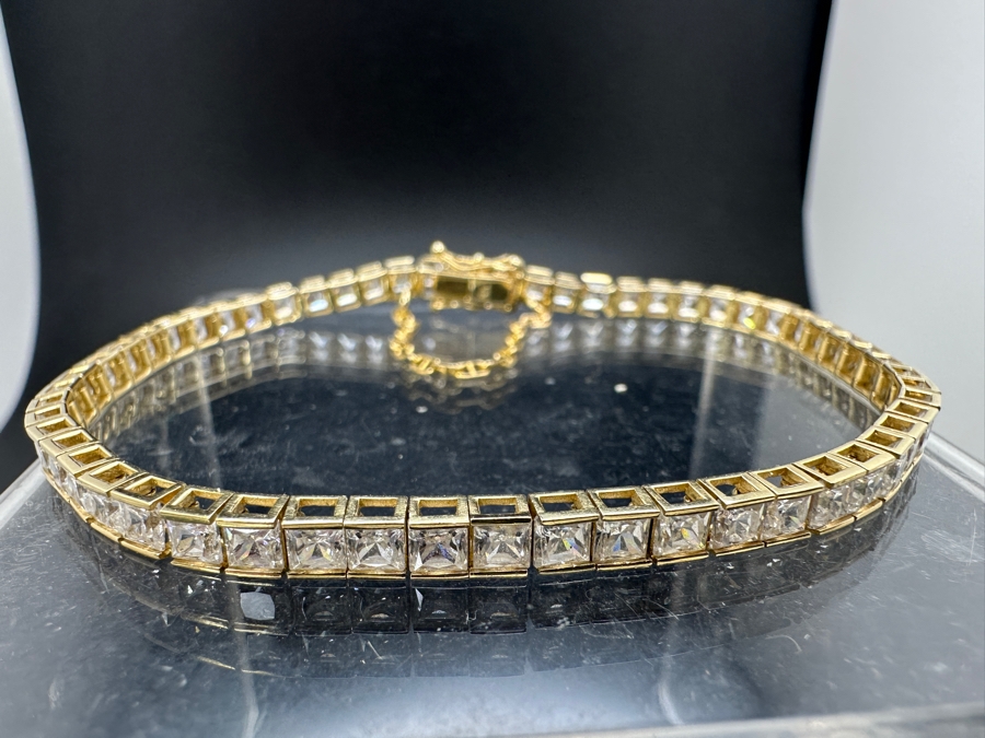 14K Gold CZ Bracelet With Safety 7'L 10.6g Retails $1,600 [Photo 4]