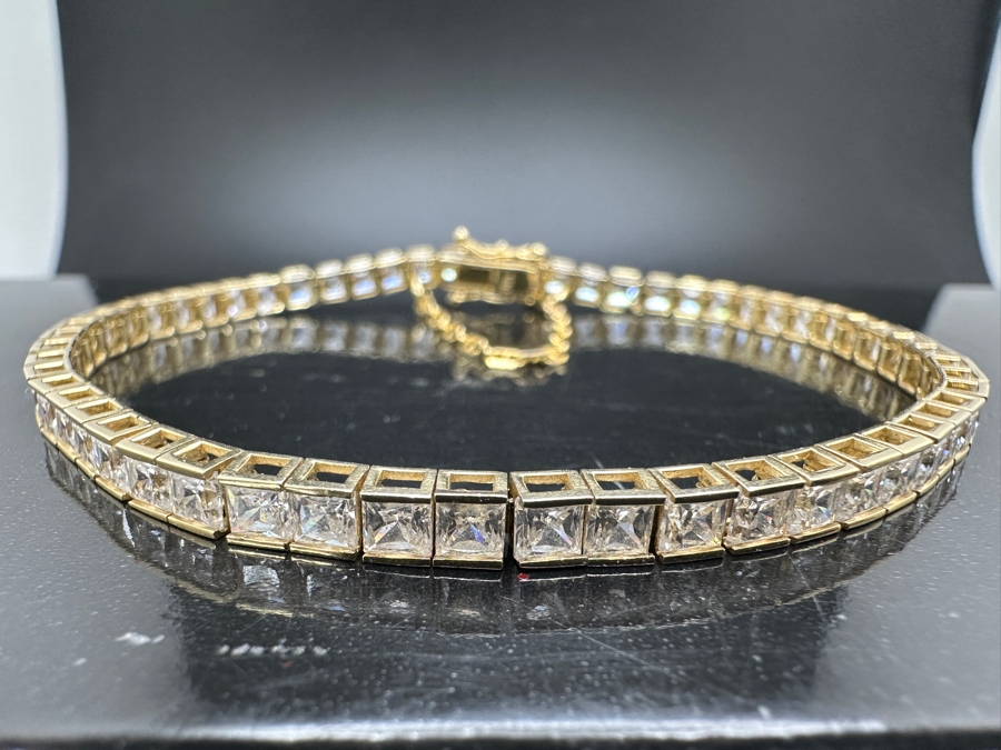14K Gold CZ Bracelet With Safety 7'L 10.6g Retails $1,600 [Photo 5]