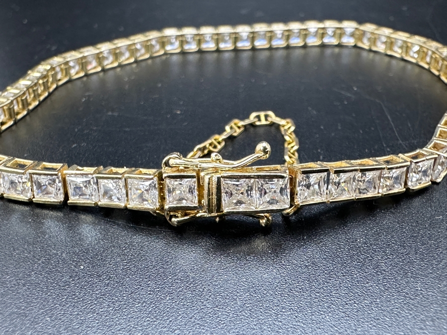 14K Gold CZ Bracelet With Safety 7'L 10.6g Retails $1,600 [Photo 8]