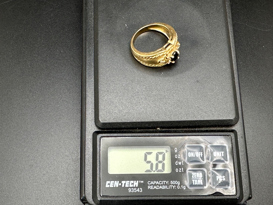 14K Gold Sapphire / Diamond Ring With 5.8mm X 4mm Sapphire Accented With Six Diamonds .06cttw SI2-I1 G-H Size 6.25 5.8g Retail Value $1,500 [Photo 11]