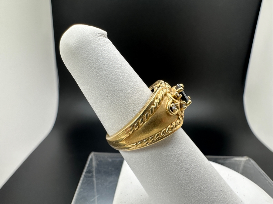 14K Gold Sapphire / Diamond Ring With 5.8mm X 4mm Sapphire Accented With Six Diamonds .06cttw SI2-I1 G-H Size 6.25 5.8g Retail Value $1,500 [Photo 4]