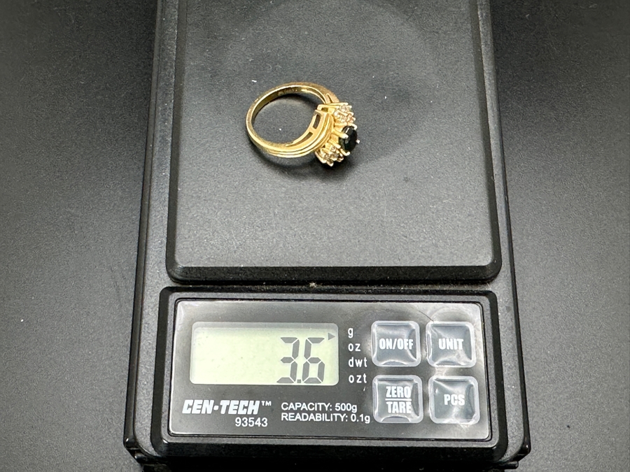 14K Gold Sapphire / Diamond Ring 6X4 Sapphire Accented With 12 Diamonds H-1 / SI2-I1 Size 4.25 3.6g Retail Value $1,000 [Photo 9]
