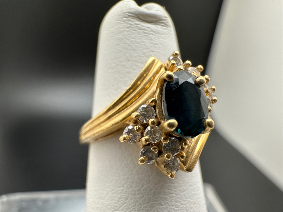 14K Gold Sapphire / Diamond Ring 6X4 Sapphire Accented With 12 Diamonds H-1 / SI2-I1 Size 4.25 3.6g Retail Value $1,000 [Photo 4]