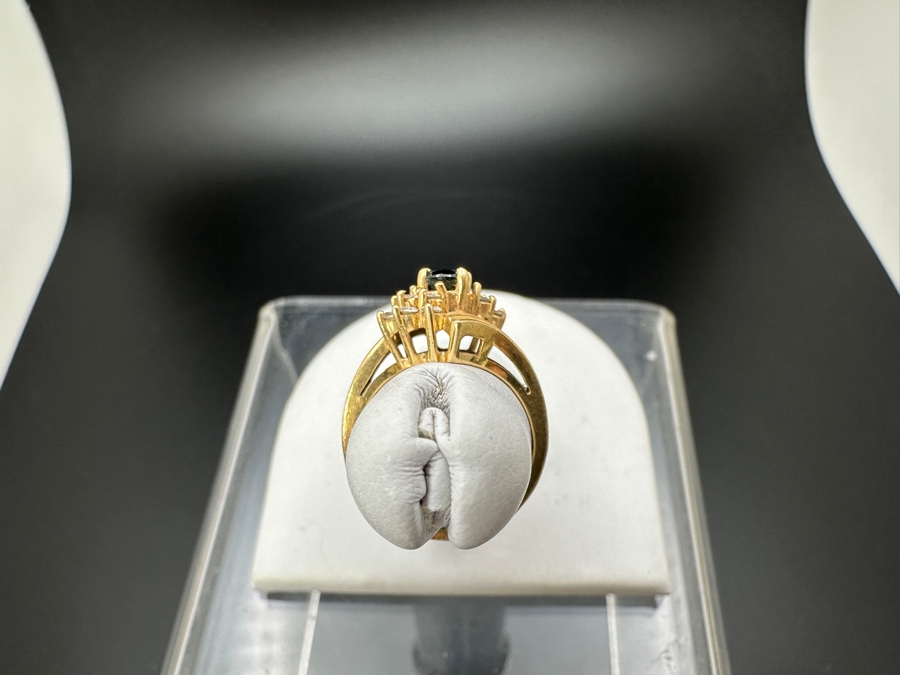 14K Gold Sapphire / Diamond Ring 6X4 Sapphire Accented With 12 Diamonds H-1 / SI2-I1 Size 4.25 3.6g Retail Value $1,000 [Photo 6]