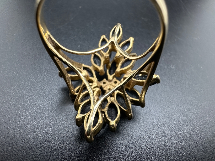 14K Gold Mozambique Sapphire / Diamond Ring (18) 6 x 3 Blue Sapphires Estimated 5.76cttw Accented With (3) Diamonds .03cttw Size 7 6.3g Retail Value $2,200 [Photo 13]