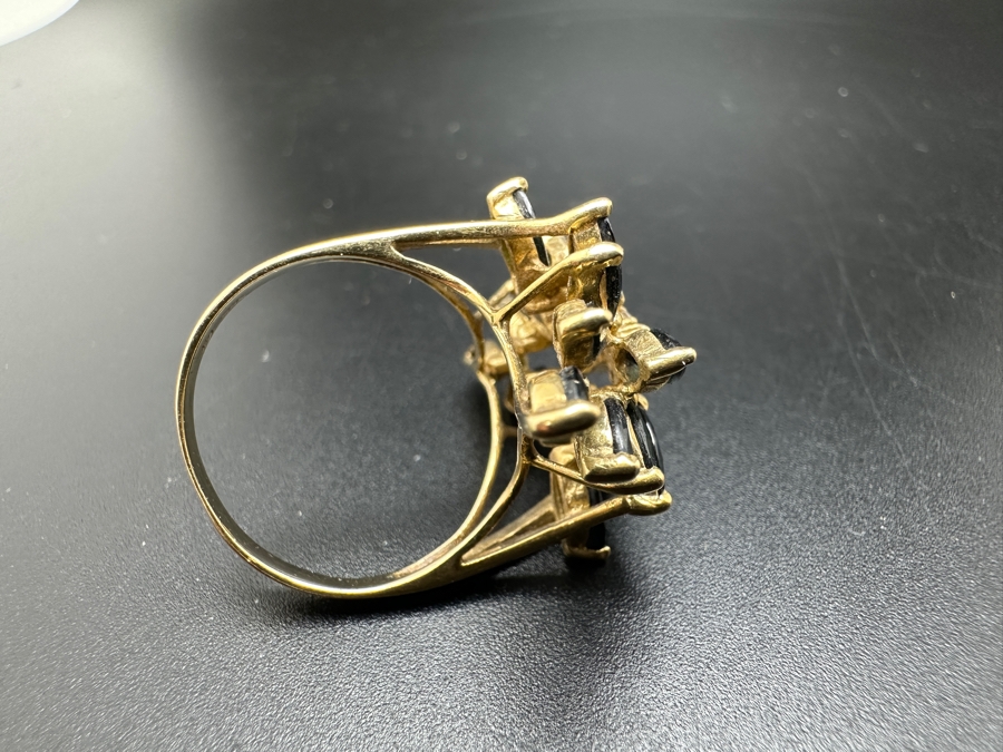 14K Gold Mozambique Sapphire / Diamond Ring (18) 6 x 3 Blue Sapphires Estimated 5.76cttw Accented With (3) Diamonds .03cttw Size 7 6.3g Retail Value $2,200 [Photo 9]