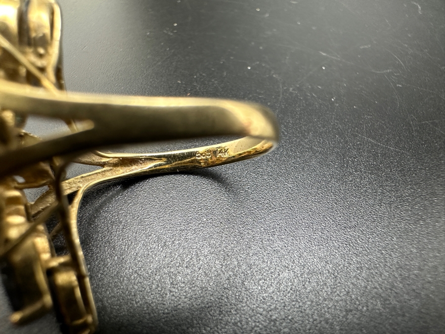 14K Gold Mozambique Sapphire / Diamond Ring (18) 6 x 3 Blue Sapphires Estimated 5.76cttw Accented With (3) Diamonds .03cttw Size 7 6.3g Retail Value $2,200 [Photo 11]