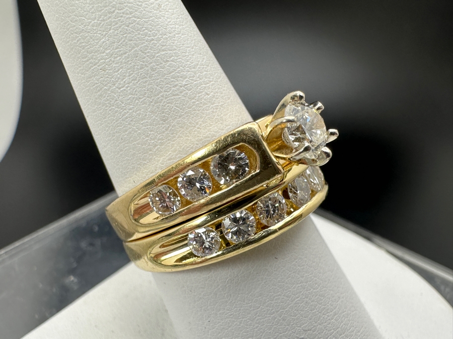 14K Gold Diamond Bridal Duo Ring Set With 1/2 Ct Round Brilliant Diamond SI2 G-H Color Accented With 13 .10Ct Diamonds Size 9 14.4g Retail Value $10,000-$12,000 [Photo 5]