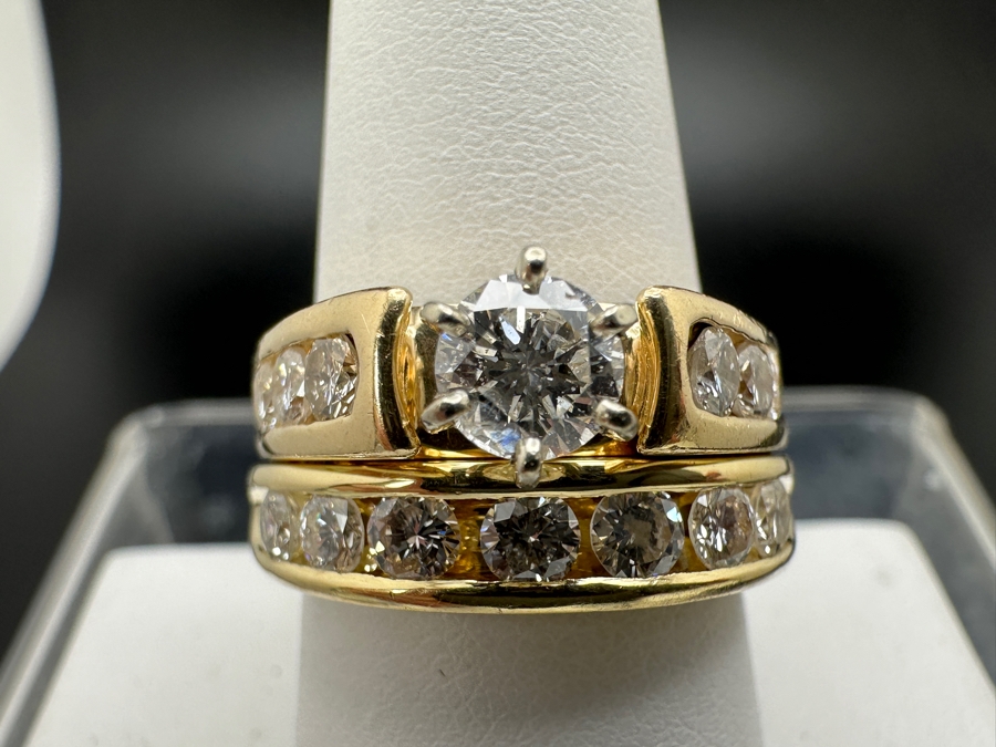 14K Gold Diamond Bridal Duo Ring Set With 1/2 Ct Round Brilliant Diamond SI2 G-H Color Accented With 13 .10Ct Diamonds Size 9 14.4g Retail Value $10,000-$12,000 [Photo 2]