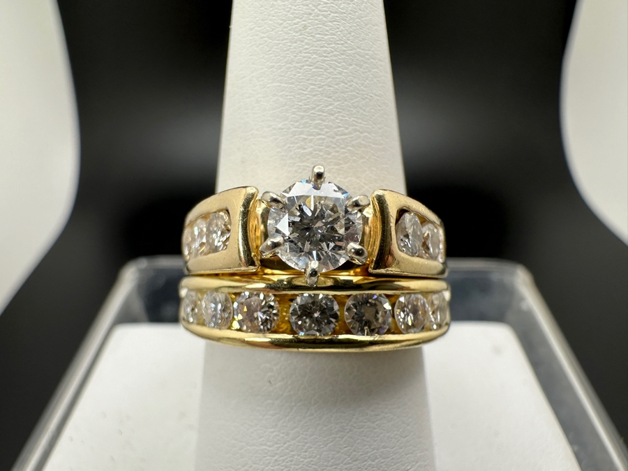 14K Gold Diamond Bridal Duo Ring Set With 1/2 Ct Round Brilliant Diamond SI2 G-H Color Accented With 13 .10Ct Diamonds Size 9 14.4g Retail Value $10,000-$12,000 [Photo 3]