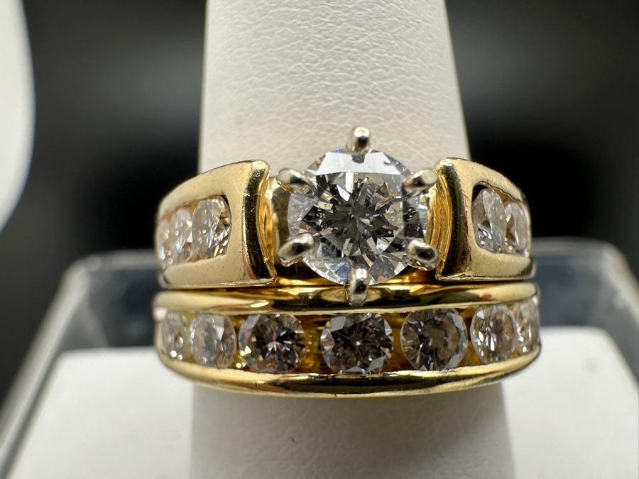 14K Gold Diamond Bridal Duo Ring Set With 1/2 Ct Round Brilliant Diamond SI2 G-H Color Accented With 13 .10Ct Diamonds Size 9 14.4g Retail Value $10,000-$12,000 [Photo 4]