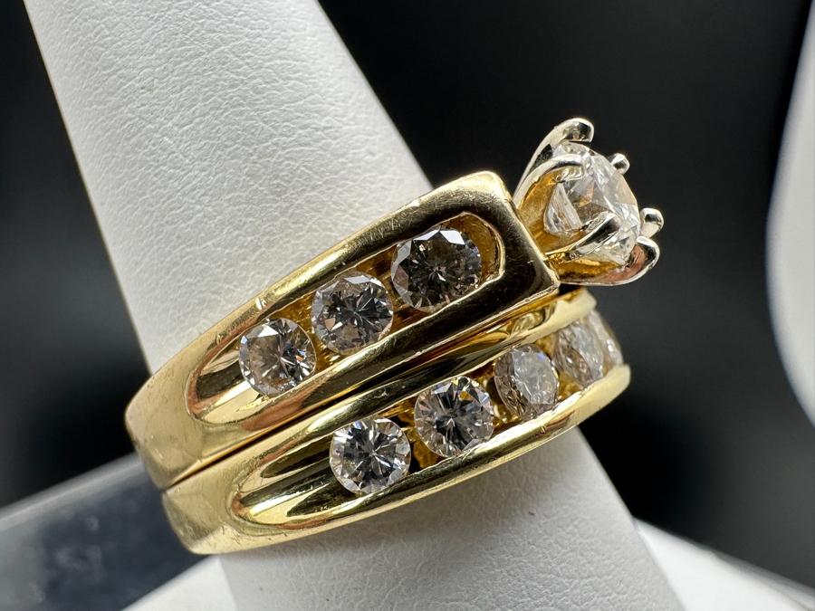 14K Gold Diamond Bridal Duo Ring Set With 1/2 Ct Round Brilliant Diamond SI2 G-H Color Accented With 13 .10Ct Diamonds Size 9 14.4g Retail Value $10,000-$12,000 [Photo 7]