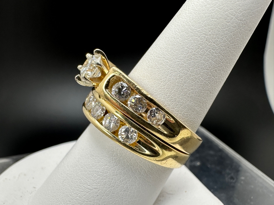 14K Gold Diamond Bridal Duo Ring Set With 1/2 Ct Round Brilliant Diamond SI2 G-H Color Accented With 13 .10Ct Diamonds Size 9 14.4g Retail Value $10,000-$12,000 [Photo 10]