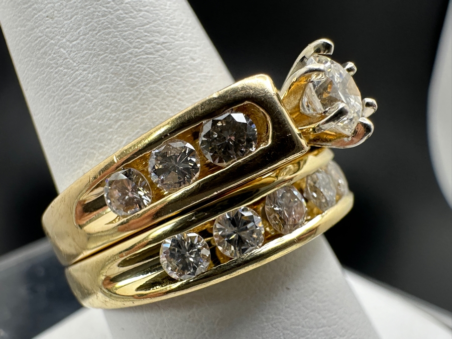 14K Gold Diamond Bridal Duo Ring Set With 1/2 Ct Round Brilliant Diamond SI2 G-H Color Accented With 13 .10Ct Diamonds Size 9 14.4g Retail Value $10,000-$12,000 [Photo 6]