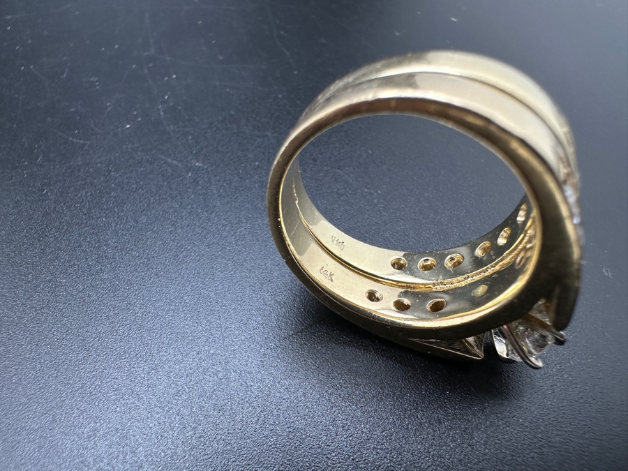 14K Gold Diamond Bridal Duo Ring Set With 1/2 Ct Round Brilliant Diamond SI2 G-H Color Accented With 13 .10Ct Diamonds Size 9 14.4g Retail Value $10,000-$12,000 [Photo 14]