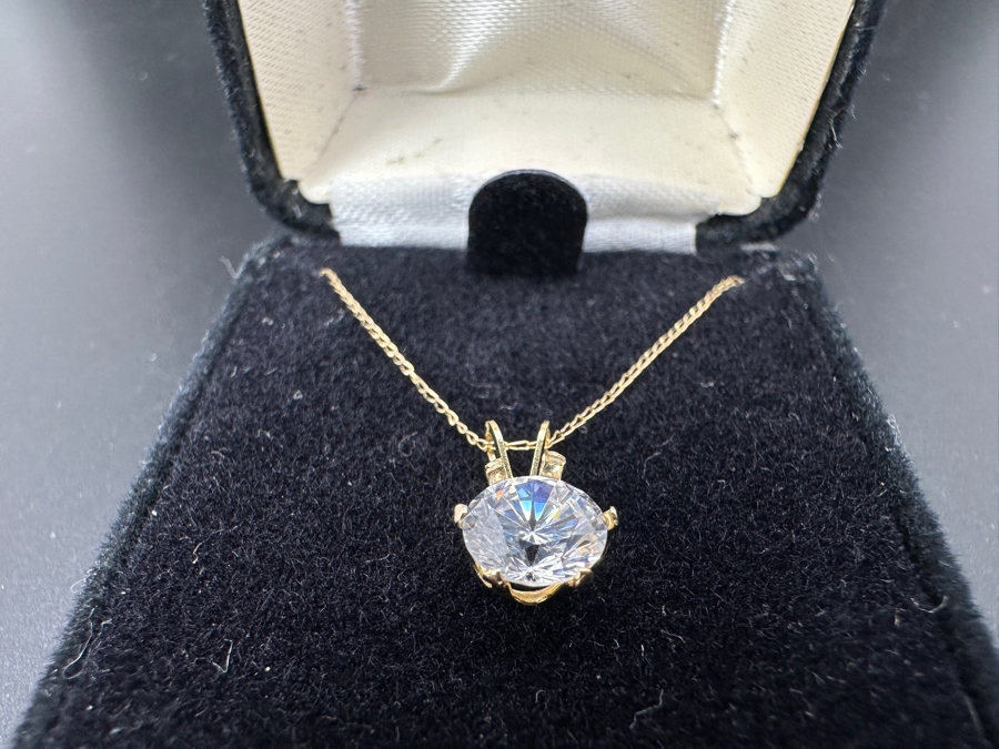 14K Gold CZ Pendant Chain Necklace Retails $200 [Photo 2]