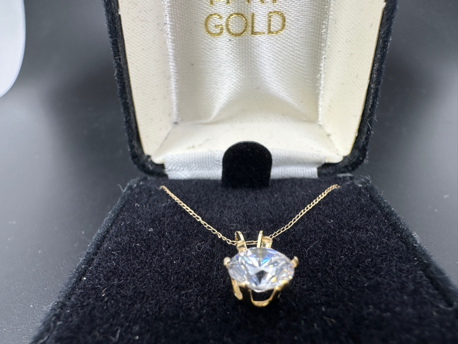 14K Gold CZ Pendant Chain Necklace Retails $200 [Photo 3]