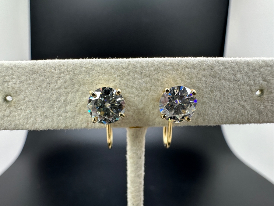 14K Gold Moissanite Non-pierced Earrings 6.2mm Moissanites 2.4g Retails $1,000 [Photo 3]