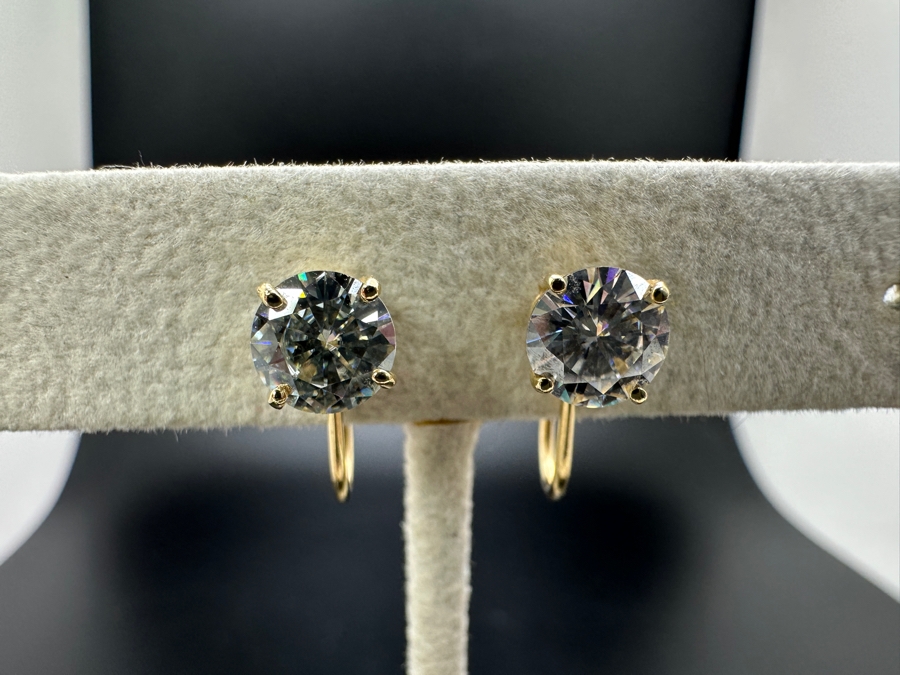 14K Gold Moissanite Non-pierced Earrings 6.2mm Moissanites 2.4g Retails $1,000 [Photo 2]