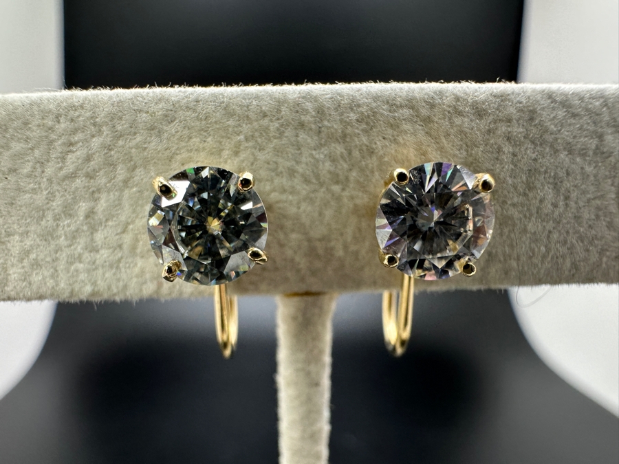 14K Gold Moissanite Non-pierced Earrings 6.2mm Moissanites 2.4g Retails $1,000 [Photo 4]
