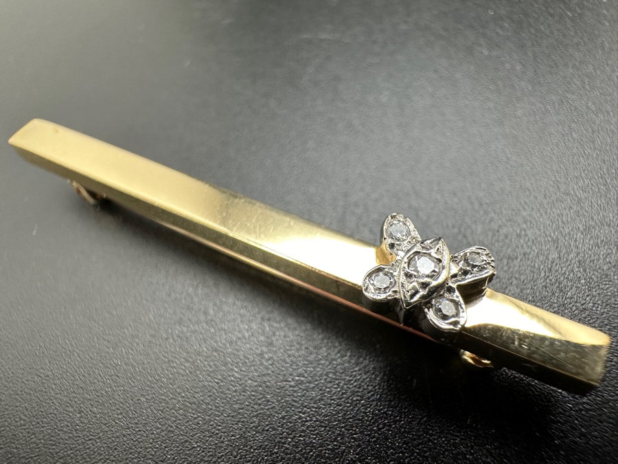 14K Gold With Diamonds Pin Brooch 3.2g [Photo 3]