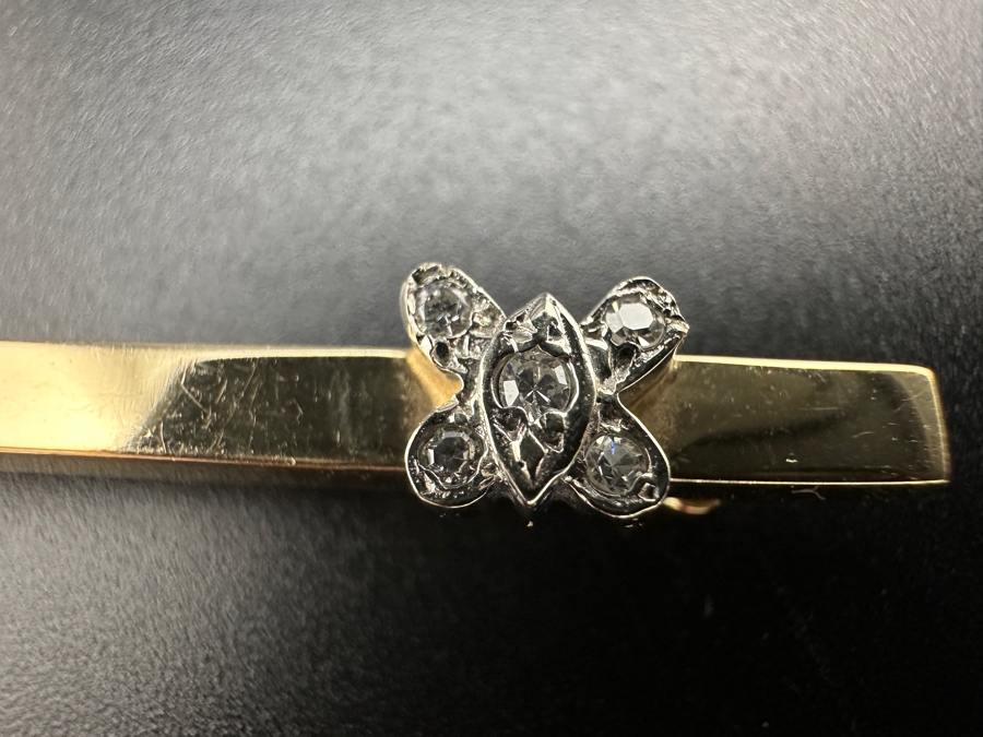 14K Gold With Diamonds Pin Brooch 3.2g [Photo 4]