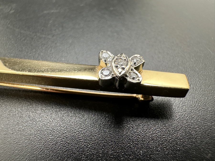 14K Gold With Diamonds Pin Brooch 3.2g [Photo 5]
