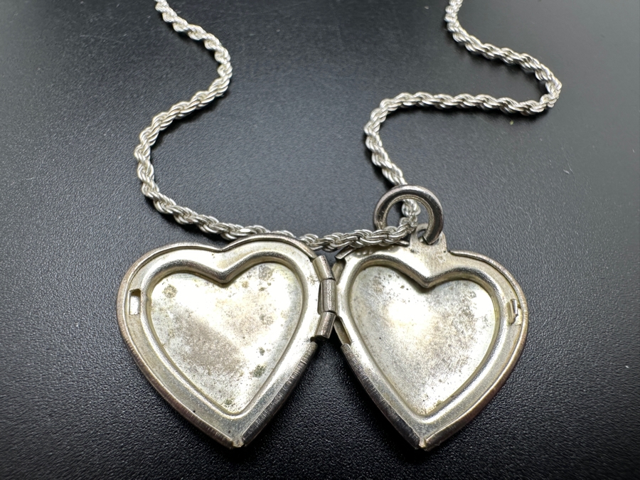 Tiffany & Co Sterling Silver Elsa Peretti Heart Locket Pendant With Sterling Silver 18' Rope Chain Necklace 7.6g [Photo 5]