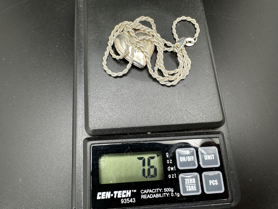 Tiffany & Co Sterling Silver Elsa Peretti Heart Locket Pendant With Sterling Silver 18' Rope Chain Necklace 7.6g [Photo 8]