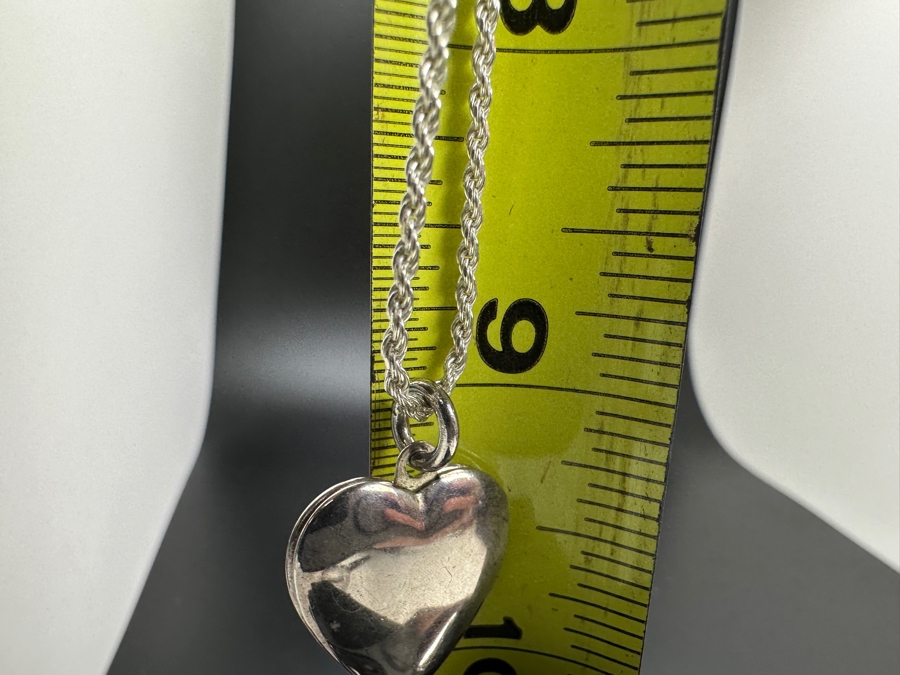 Tiffany & Co Sterling Silver Elsa Peretti Heart Locket Pendant With Sterling Silver 18' Rope Chain Necklace 7.6g [Photo 7]