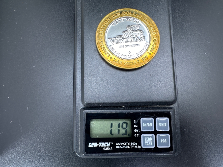 .999 Fine Silver Limited Edition Ten Dollar Gaming Token Year 2000 1st Anniversary Millennium Edition The Venetian Casino In Las Vegas, NV 1.19 Troy Ounces [Photo 5]