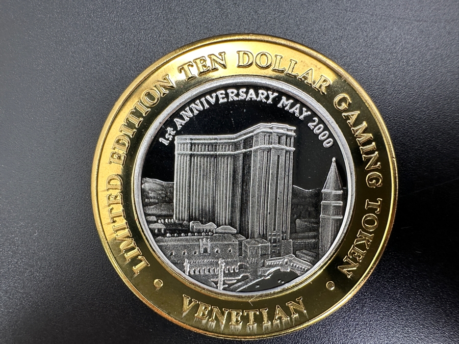 .999 Fine Silver Limited Edition Ten Dollar Gaming Token Year 2000 1st Anniversary Millennium Edition The Venetian Casino In Las Vegas, NV 1.19 Troy Ounces [Photo 2]