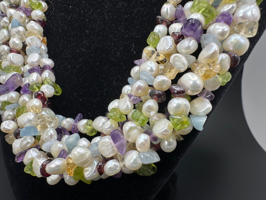 Multi Strand 20' Necklace With Various Stones And Pearls [Photo 5]