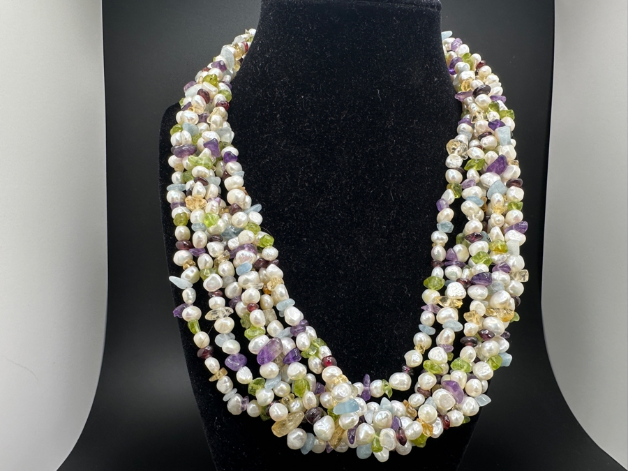 Multi Strand 20' Necklace With Various Stones And Pearls [Photo 2]