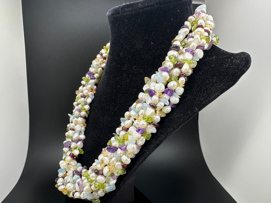 Multi Strand 20' Necklace With Various Stones And Pearls [Photo 6]