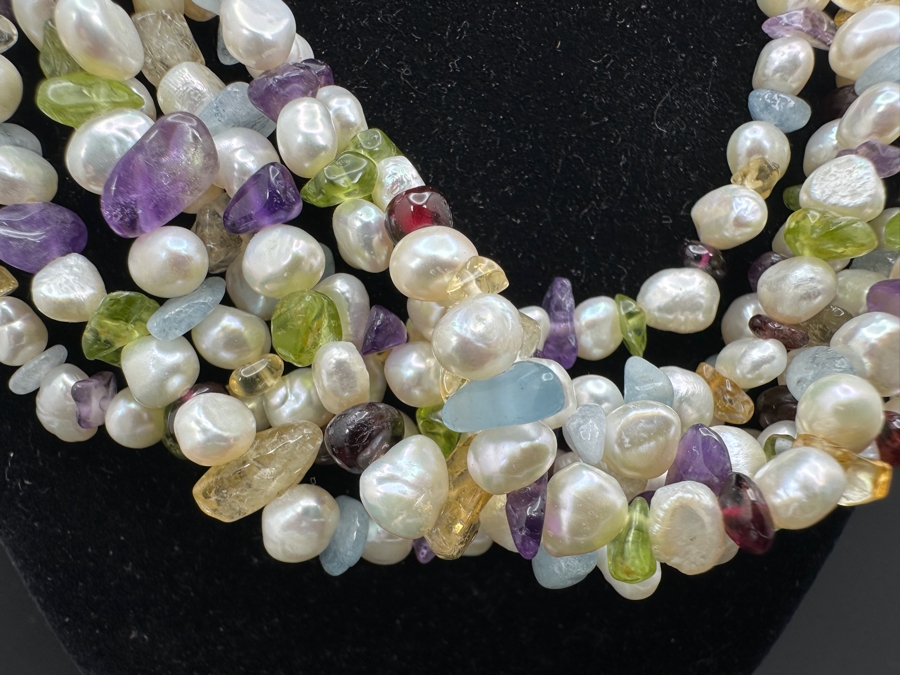 Multi Strand 20' Necklace With Various Stones And Pearls [Photo 3]