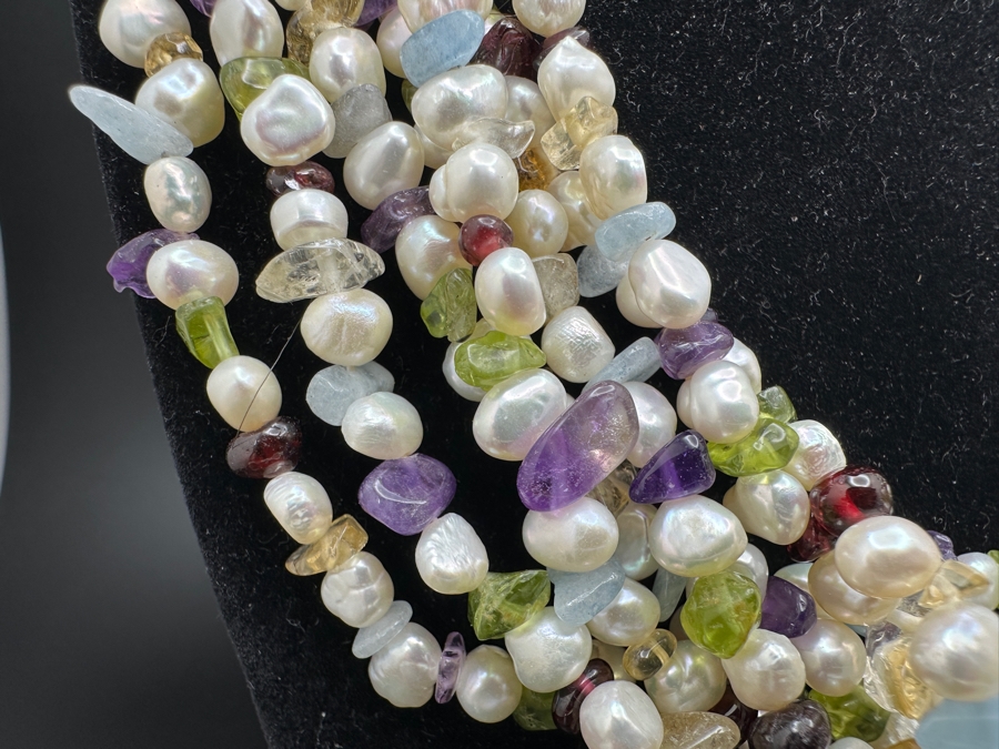 Multi Strand 20' Necklace With Various Stones And Pearls [Photo 4]
