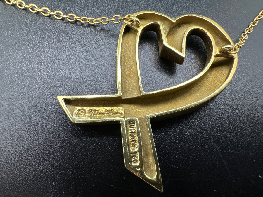 18K Gold Tiffany & Co. Large Paloma Picasso Designed (Pablo Picasso's Daughter) Loving Heart Pendant With 18K Gold Tiffany & Co. 24' Chain Necklace 10.8g [Photo 10]
