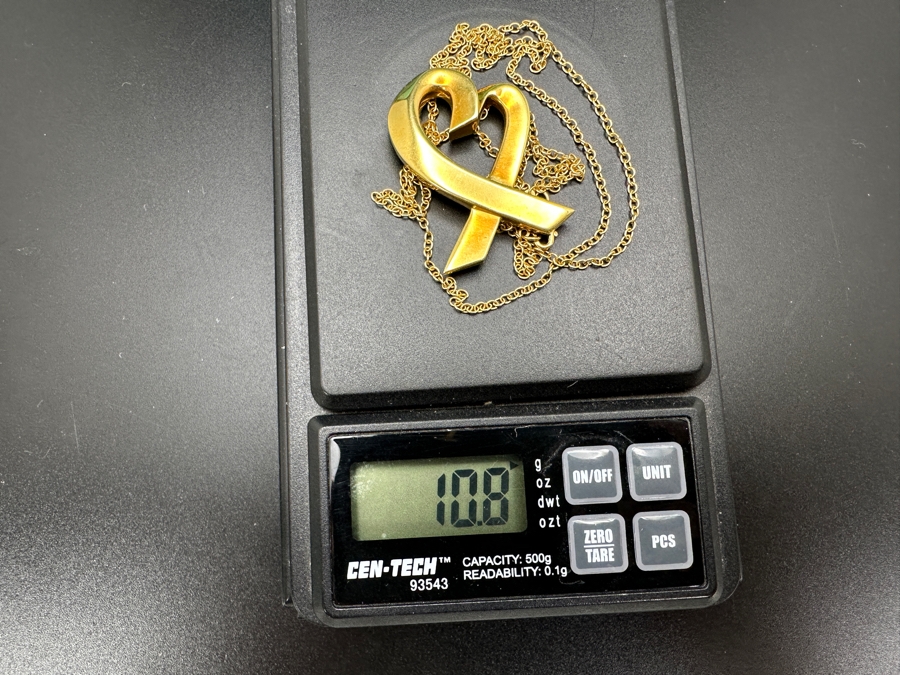 18K Gold Tiffany & Co. Large Paloma Picasso Designed (Pablo Picasso's Daughter) Loving Heart Pendant With 18K Gold Tiffany & Co. 24' Chain Necklace 10.8g [Photo 12]