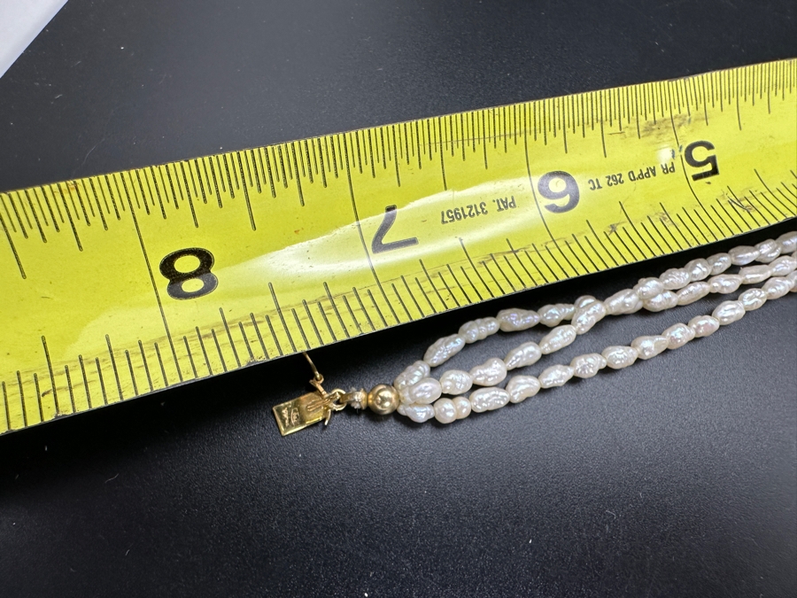 Multi Strand Pearl 8' Bracelet With 18K Gold Clasp Accented With Cabochon Coral 8.1g [Photo 8]