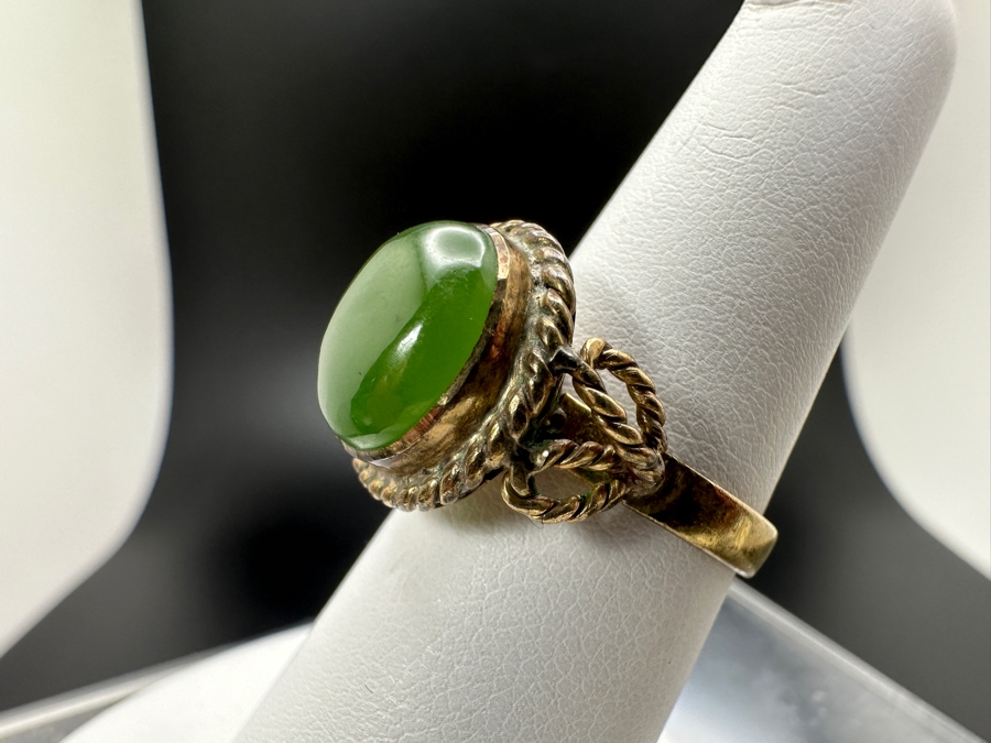 Vintage 18K Gold Cabochon Jade Ring Size 6.5 4.5g [Photo 5]