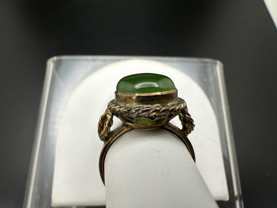 Vintage 18K Gold Cabochon Jade Ring Size 6.5 4.5g [Photo 6]