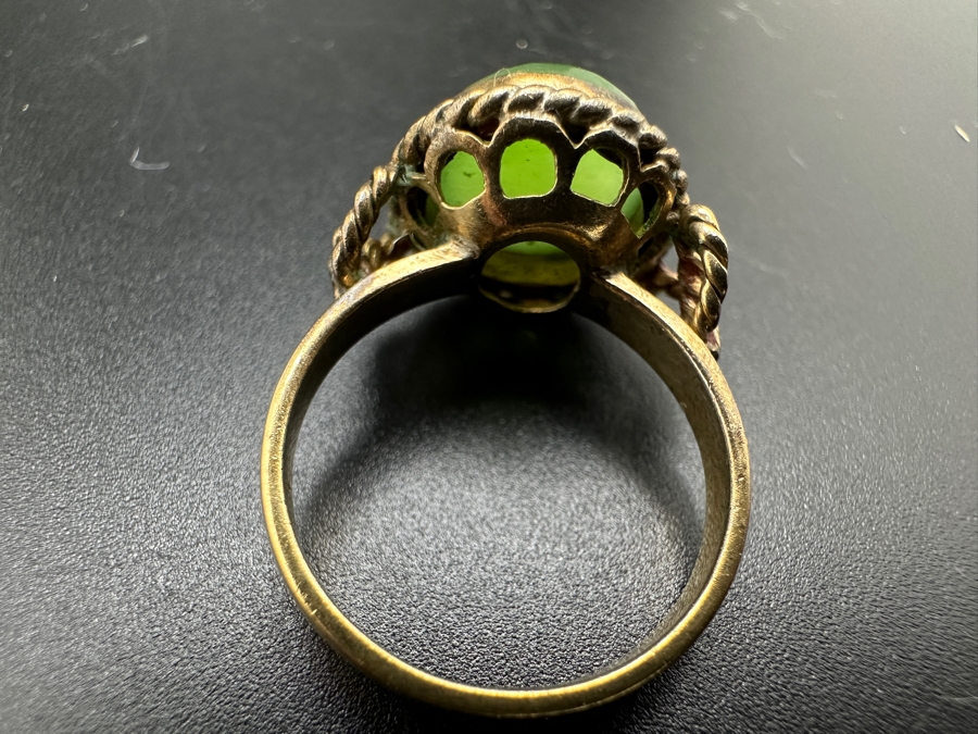 Vintage 18K Gold Cabochon Jade Ring Size 6.5 4.5g [Photo 8]