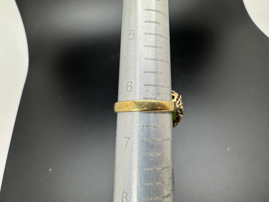 Vintage 18K Gold Cabochon Jade Ring Size 6.5 4.5g [Photo 11]