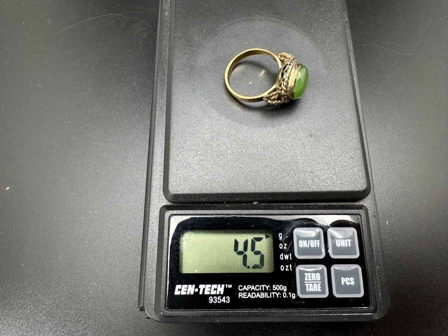 Vintage 18K Gold Cabochon Jade Ring Size 6.5 4.5g [Photo 12]