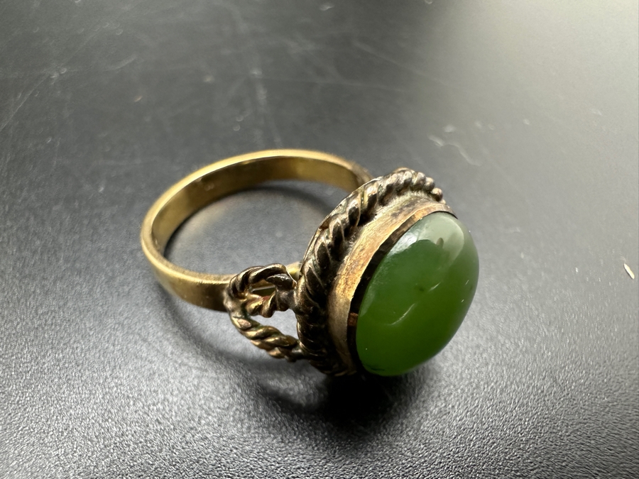 Vintage 18K Gold Cabochon Jade Ring Size 6.5 4.5g [Photo 7]