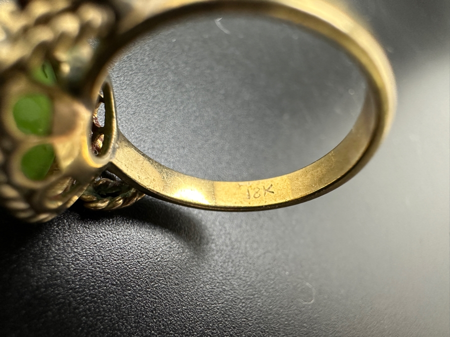 Vintage 18K Gold Cabochon Jade Ring Size 6.5 4.5g [Photo 9]
