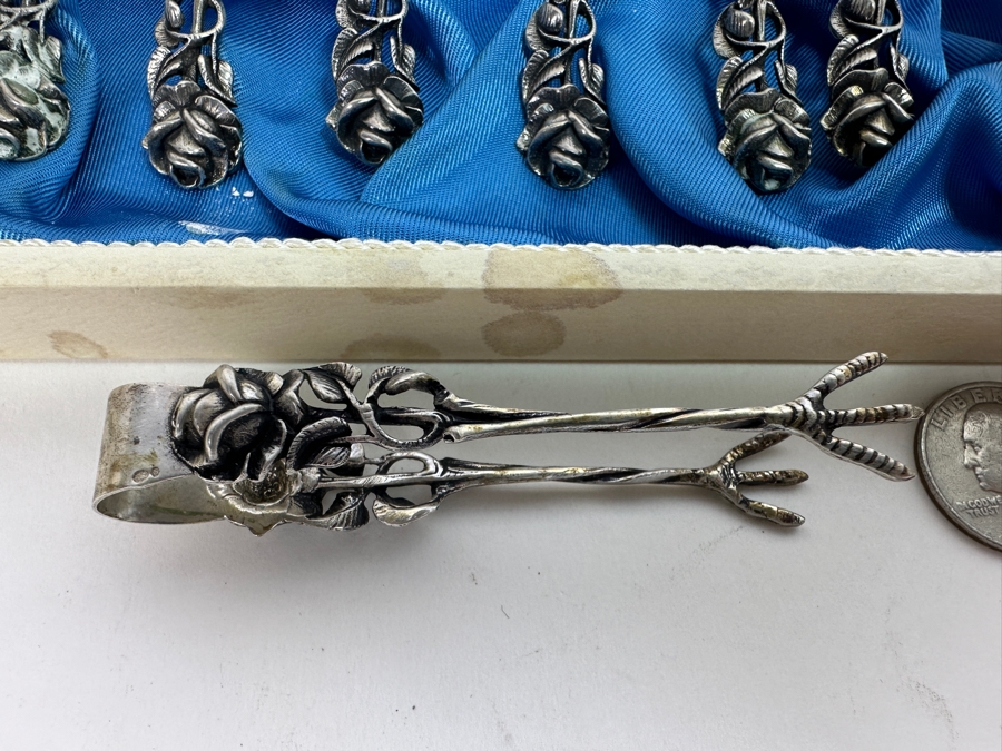 Swedish Sterling Silver Spoons Set With Tongs Folke Sundbergs 111g [Photo 4]