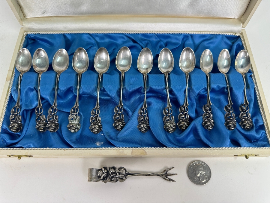 Swedish Sterling Silver Spoons Set With Tongs Folke Sundbergs 111g [Photo 2]